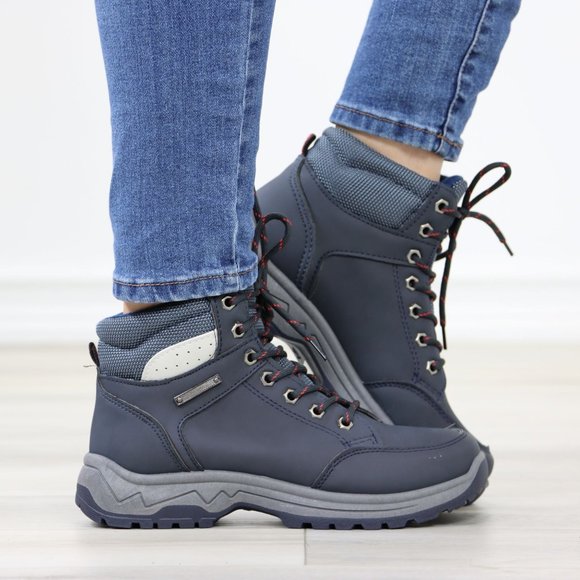 Woman's Hiking Active Waterproof High Top Comfort Sneakers Shoes, Navy - Picture 4 of 13